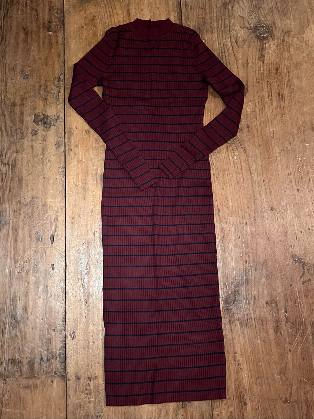 Abercrombie & Fitch Burgundy and navy Striped Ribbed Long-Sleeve Dress